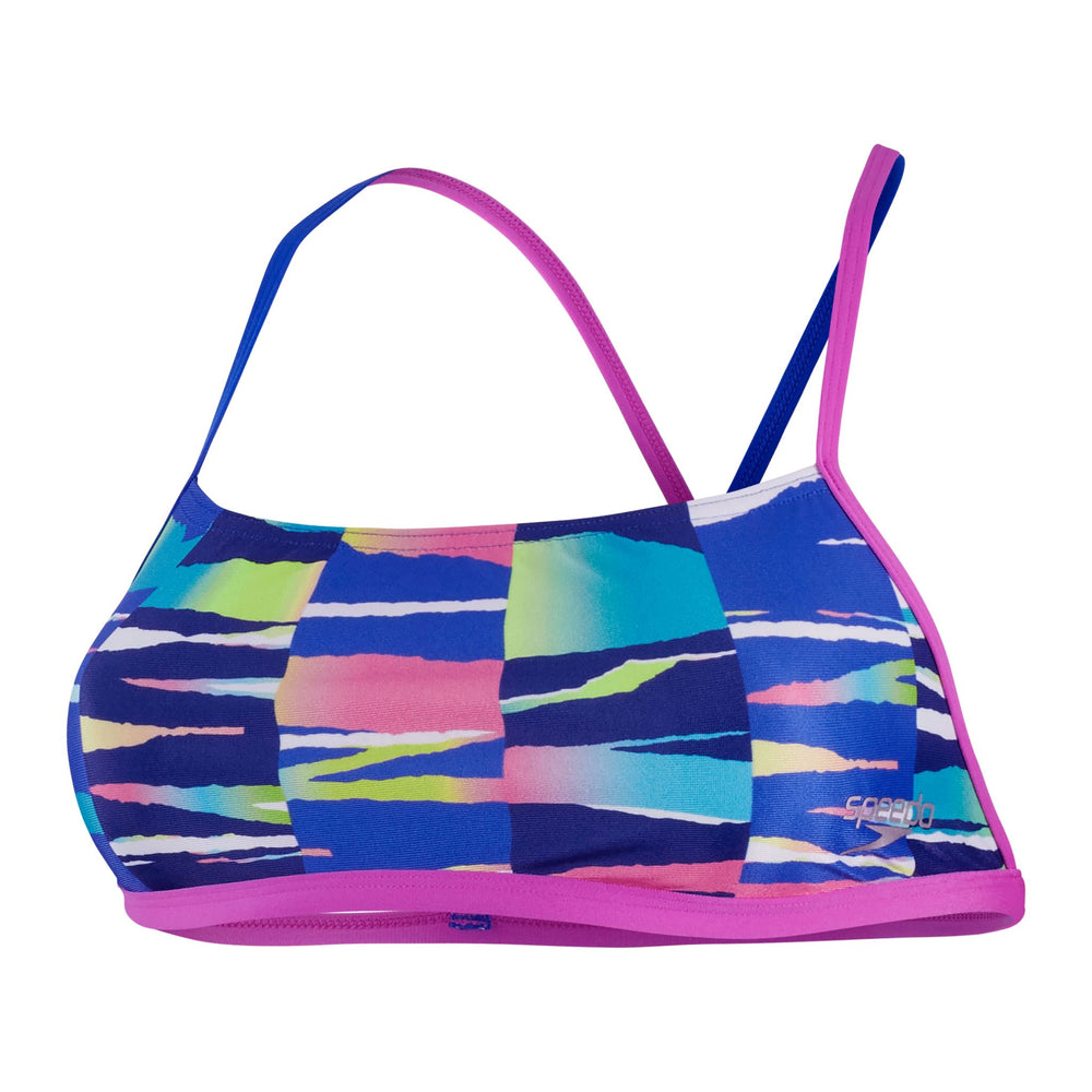 Womens Rainbow Ripple Crossback Crop Top White/Blue/Lime/Neon Orchid