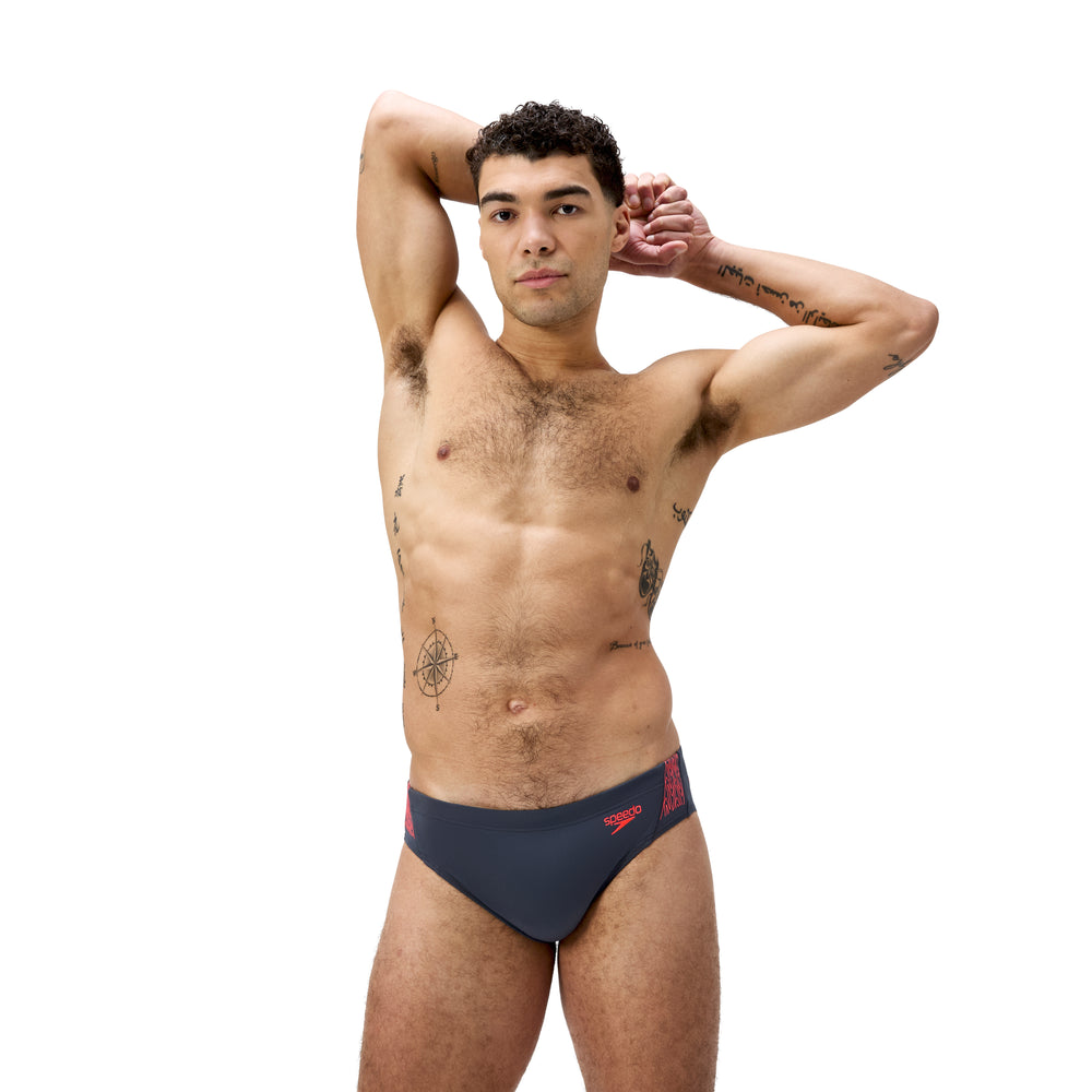 Mens Hyperboom Splice 7cm Brief Grey Lead/Neon Coral