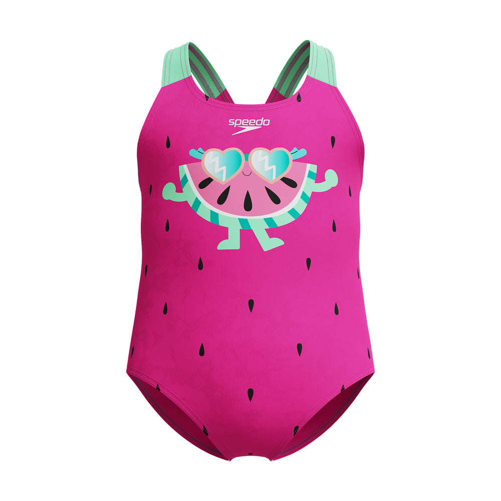 Toddler Girls Digital Printed Swimsuit Neon Bubblegum
