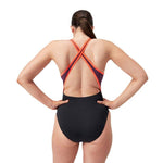 Womens High Neck Splice X-Back Black/Plum