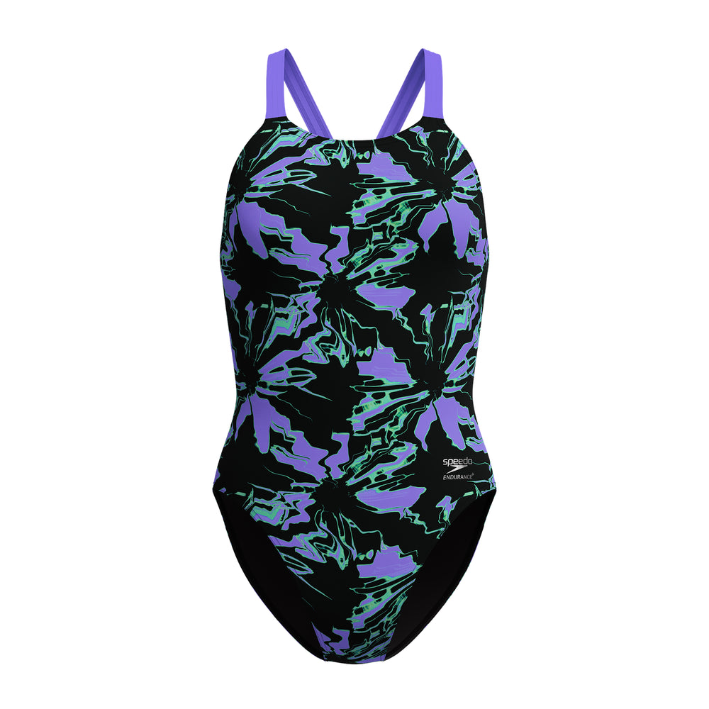 Girls Printed Leaderback Floral Glitch Black