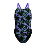 Girls Printed Leaderback Floral Glitch Black