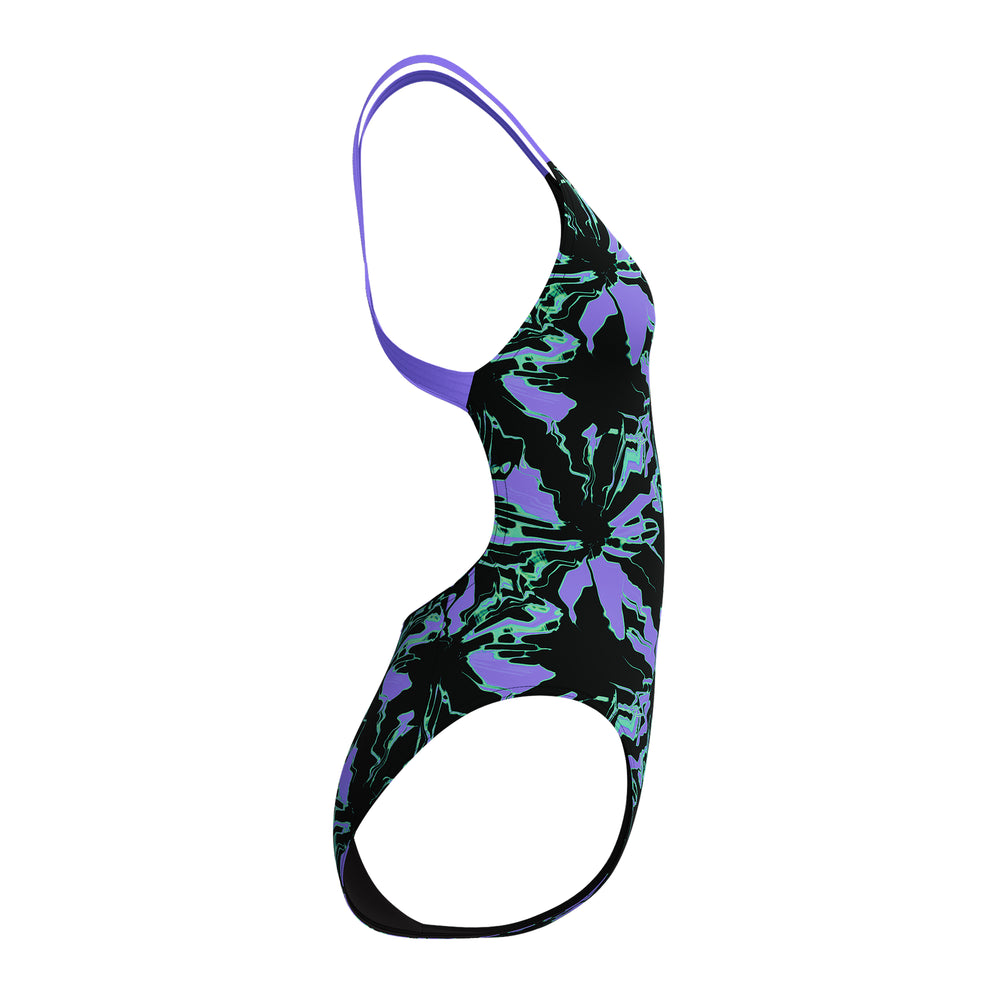 Girls Printed Leaderback Floral Glitch Black