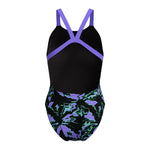 Girls Printed Leaderback Floral Glitch Black