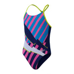 Girls Placement Lane Line Back Blue/Pink/Lime