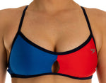 Womens Colourblock Keyhole Tie Back Crop Top Blue/Red